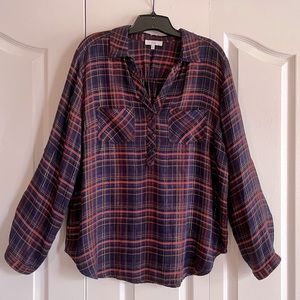 NSR navy multi color long sleeve plaid shirt Size L